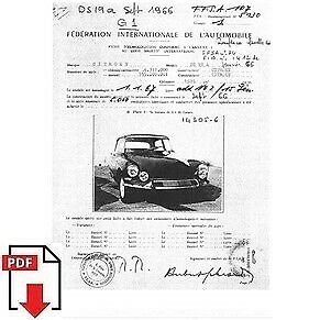 1967 Citroen DS 19 A FIA homologation form PDF download
